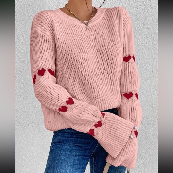 Cozy white hearts print sleeve sweater top - Picture 6 of 13